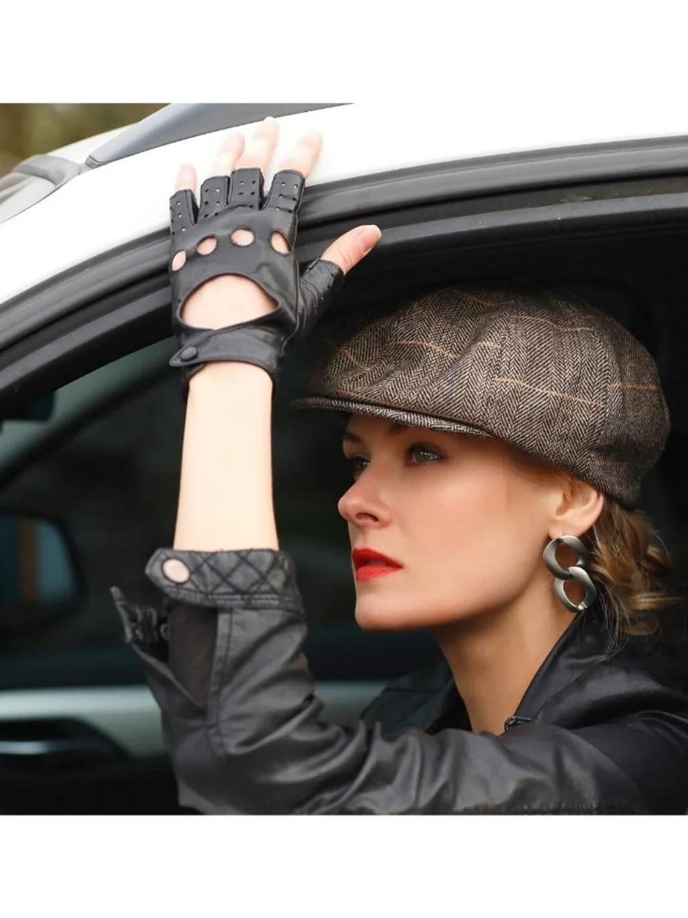 Classic Fingerless Nappa Leather Driving Gloves for Women - Unlined Lambskin